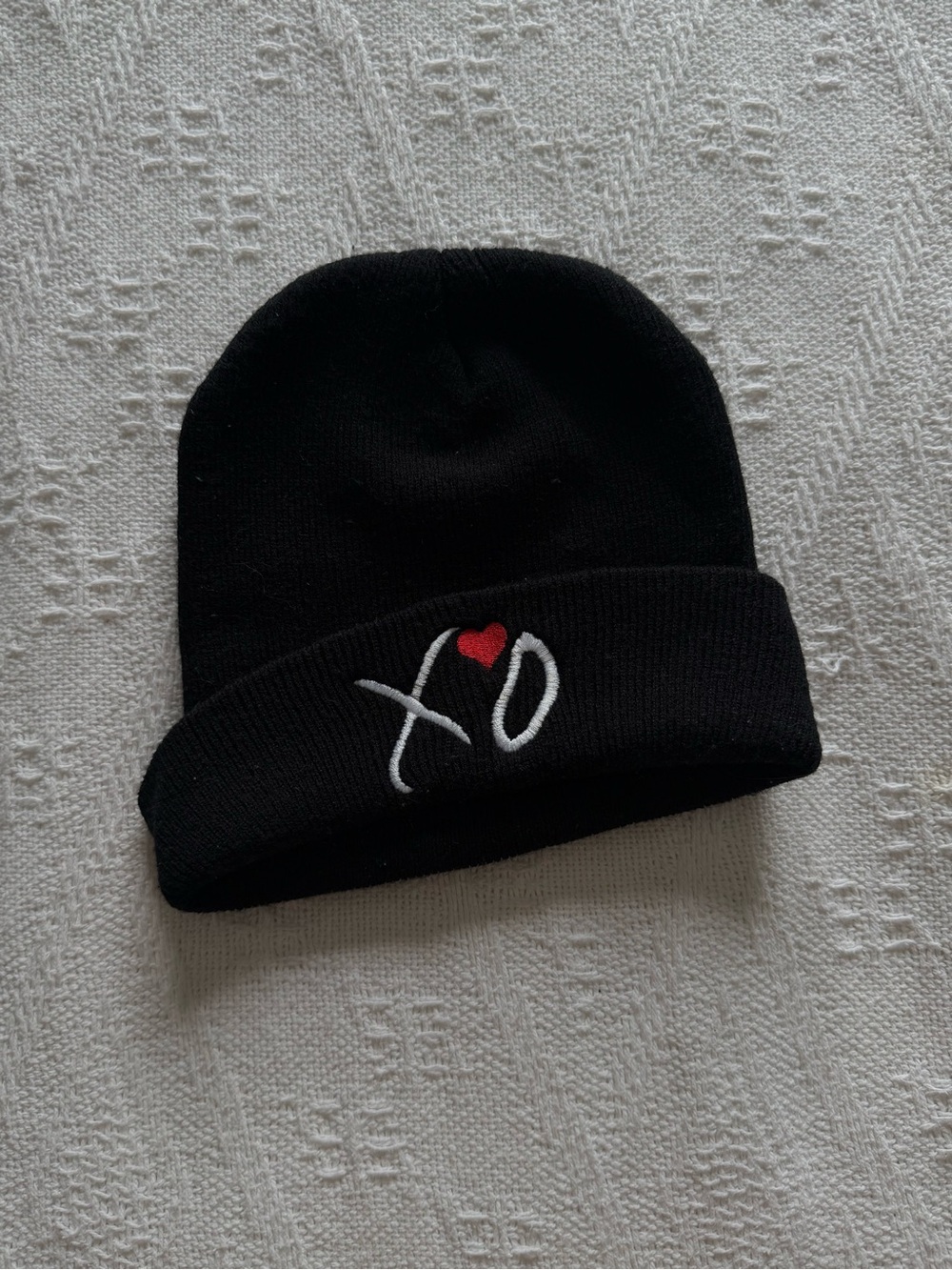 The Weeknd XO Heart Embroidery Beanie Toque Abel Tesfaye Merch Hat Black White